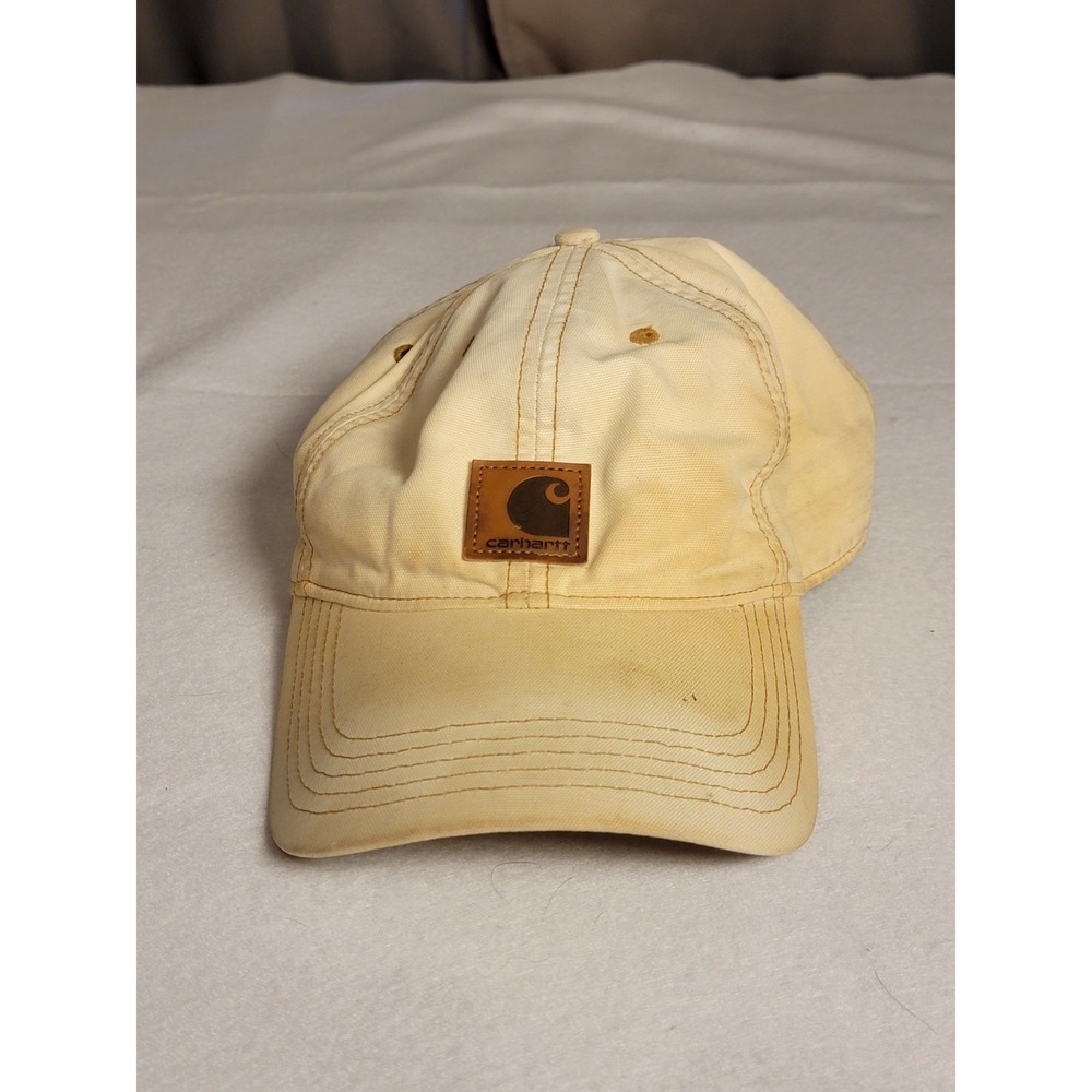 Vintage Carhartt Hat Mens Light Brown Leather Patch Canvas Worn Vintage